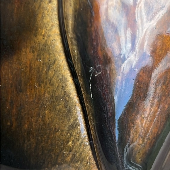 Hillborn Pottery Handmade Brown and Blue Ceramic Fold Over Bowl Signed Canada - Picture 8 of 8